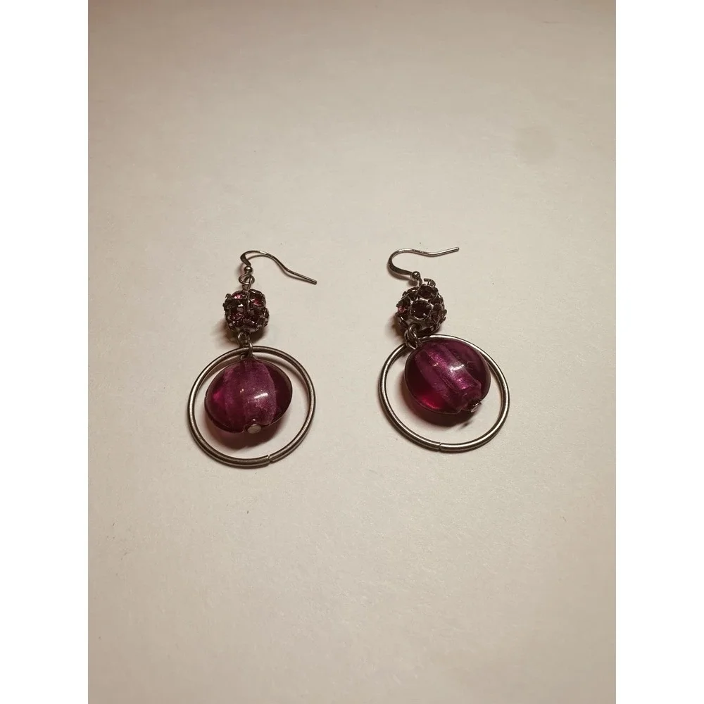 Unbranded Drop Earrings Women OS Magenta Excellent Geometric Orb Gunmetal Pavé